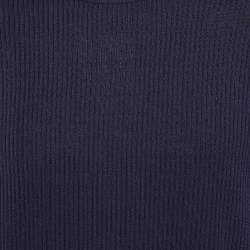Pre Owned Kenzo Navy Blue Logo Intarsia Rib Knit Sweater M