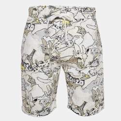 Pre Owned Kenzo Cream Printed Cotton Knit Shorts L