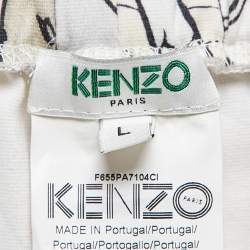 Pre Owned Kenzo Cream Printed Cotton Knit Shorts L