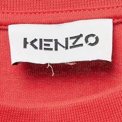 Pre Owned Kenzo Red Logo Embroidered Crew Neck T-Shirt M