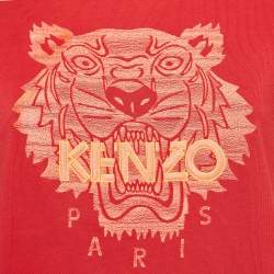 Pre Owned Kenzo Red Logo Embroidered Crew Neck T-Shirt M
