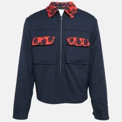 Kenzo Navy Blue Leopard Print Cotton Patch Pocket Detail Jacket L