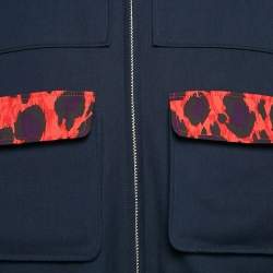 Kenzo Navy Blue Leopard Print Cotton Patch Pocket Detail Jacket L