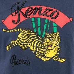 Pre Owned Kenzo Navy Blue Tiger Print Cotton Crew Neck T-Shirt L