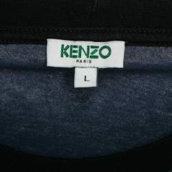 Pre Owned Kenzo Navy Blue Tiger Print Cotton Crew Neck T-Shirt L