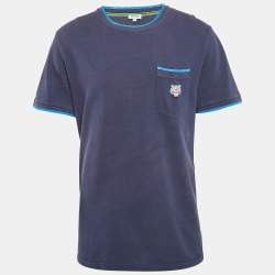 Pre Owned Kenzo Navy Blue Cotton Tiger Patchwork T-Shirt XL