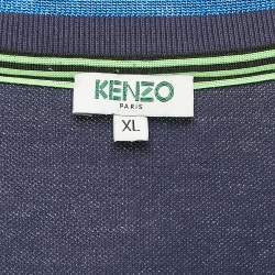 Pre Owned Kenzo Navy Blue Cotton Tiger Patchwork T-Shirt XL
