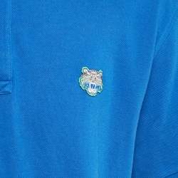 Pre Owned Kenzo Blue Tiger Applique Cotton Pique Polo T-Shirt XL