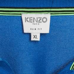 Pre Owned Kenzo Blue Tiger Applique Cotton Pique Polo T-Shirt XL
