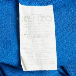 Pre Owned Kenzo Blue Tiger Applique Cotton Pique Polo T-Shirt XL