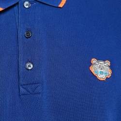 مملوكة مسبقًا Kenzo Blue Tiger Applique Cotton Pique Polo T-Shirt XL
