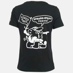 Pre Owned Kenzo Black Boke Boy Travels Print Cotton T-Shirt S