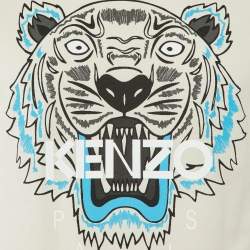 Pre Owned Kenzo Ecru Tiger Print Cotton Knit Crew Neck T-Shirt S