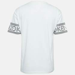 Pre Owned تي شيرت كنزو قطن أبيض مطبوع عليه الشعار ياقة مستديرة مقاس متوسط (ميديوم)