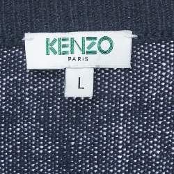 Pre Owned Kenzo Navy Blue Tiger Intarsia Wool Knit Sweater L