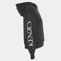 Pre Owned Kenzo Black Floral Logo Embroidery Cotton Hooded Sweatshirt S
