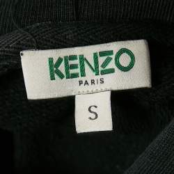 Pre Owned Kenzo Black Floral Logo Embroidery Cotton Hooded Sweatshirt S