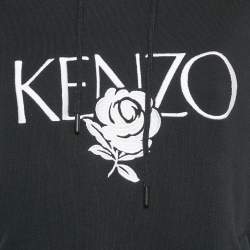 Pre Owned Kenzo Black Floral Logo Embroidery Cotton Hooded Sweatshirt S