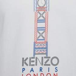 Pre Owned Kenzo White London Print Jersey Crew Neck T-Shirt L