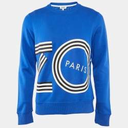 Pre Owned Kenzo Blue Logo Print Cotton Crewneck Sweatshirt M