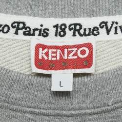 Pre Owned Kenzo X  Verdy Grey flocked-Logo Cotton Knit Sweatshirt L