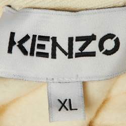 Kenzo Cream Logo Print Cotton Knit Hooded Sweatshirt XL