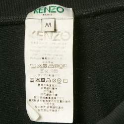 مملوكة مسبقًا بنطلون رياضي كنزو قطن محبوك بشعار مطرز أسود مقاس متوسط - ميديم