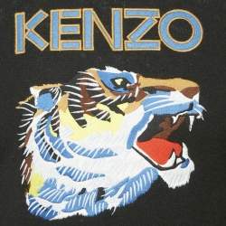Pre Owned Kenzo Black Tiger Logo Embroidery Wool Blend Knit Sweater XS