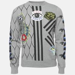 Kenzo Grey Embroidered Cotton Applique Detail Sweatshirt XS