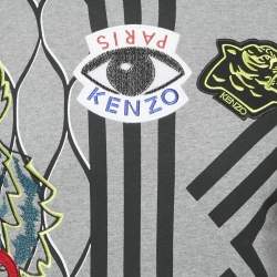 Kenzo Grey Embroidered Cotton Applique Detail Sweatshirt XS