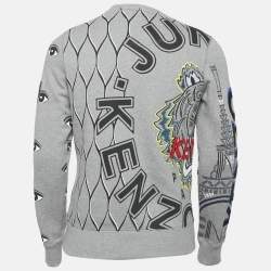 Kenzo Grey Embroidered Cotton Applique Detail Sweatshirt XS