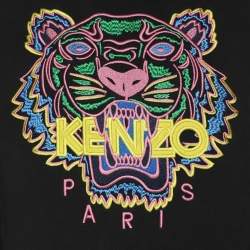 Kenzo Black Tiger Embroidered Cotton Knit Hoodie M