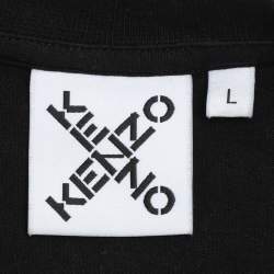 Kenzo Black Logo Print Cotton Knit Crew Neck T-Shirt L