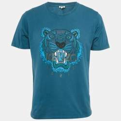 Kenzo Teal Blue Tiger Print Jersey Crewneck T-Shirt L