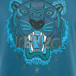 Kenzo Teal Blue Tiger Print Jersey Crewneck T-Shirt L