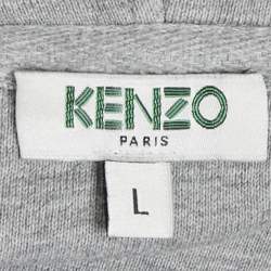 Pre Owned Kenzo Grey Printed Cotton Hoodie L