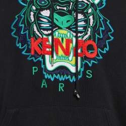 Pre Owned Kenzo Black Tiger Embroidered Cotton Hoodie M