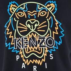 Pre Owned Kenzo Black Tiger Printed Cotton Knit T-Shirt S