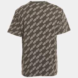 Pre Owned Kenzo Grey Logo All Over Print Jersey T-Shirt S