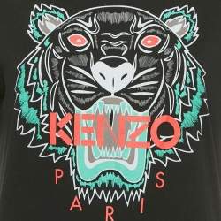Pre Owned Kenzo Black Tiger Logo Print Jersey Crewneck T-Shirt XS