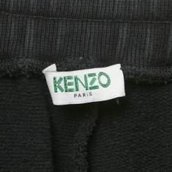 Pre Owned Kenzo Black Logo Print Cotton Drawstring Joggers L