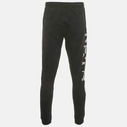 Pre Owned Kenzo Black Logo Print Cotton Drawstring Joggers L