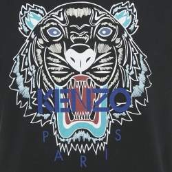 Pre Owned Kenzo Black Tiger Printed Jersey Crewneck T-Shirt M