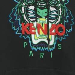 Pre Owned Kenzo Black Tiger Embroidered Cotton Hooded Sweatshirt M