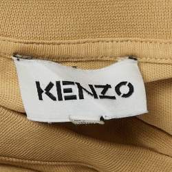 مملوكة مسبقًا Kenzo Dark Beige Tiger Embroidered Cotton Knit T-Shirt L