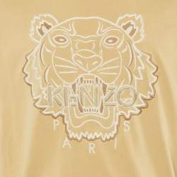 مملوكة مسبقًا Kenzo Dark Beige Tiger Embroidered Cotton Knit T-Shirt L