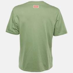 Pre Owned Kenzo Green Elephant Printed Cotton Knit T-Shirt L