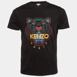 Pre Owned Kenzo Black Tiger Print Cotton Crew Neck T-Shirt S