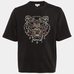 Pre Owned Kenzo Black Tiger Embroidered Cotton Crew Neck T-Shirt L 