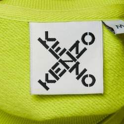 Pre Owned Kenzo Neon Green Logo Print Cotton Crew Neck Sweatshirt M